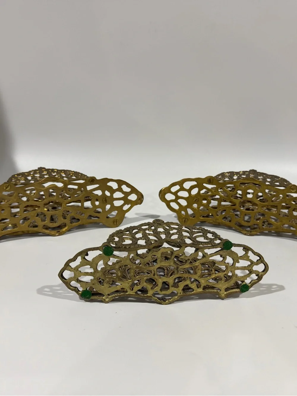Set of 3 Vintage Ornate Art Nouveau Hollywood Regency Brass Letter Napkin Holder